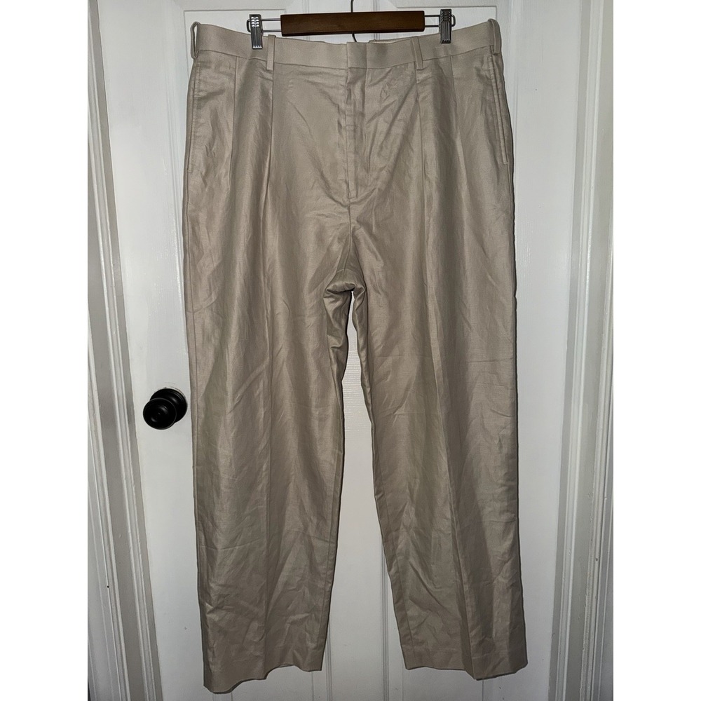 NEW JCREW‎ Men's Relaxed Double Pleat Front Trousers Linen Cotton Light Khaki 38